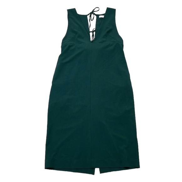 Simple Retro Dress Womens Large Green V-Neck Midi Sleeveless Open Back - Picture 4 of 17